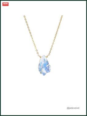 Rainbow Moonstone Pendant Necklace June Birthstone Handmade Gold Plated 18 Inch